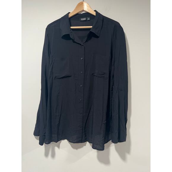 a.n.a A New Approach Sheer Button Down Rayon Blouse Black Size 1X JL - Picture 1 of 11